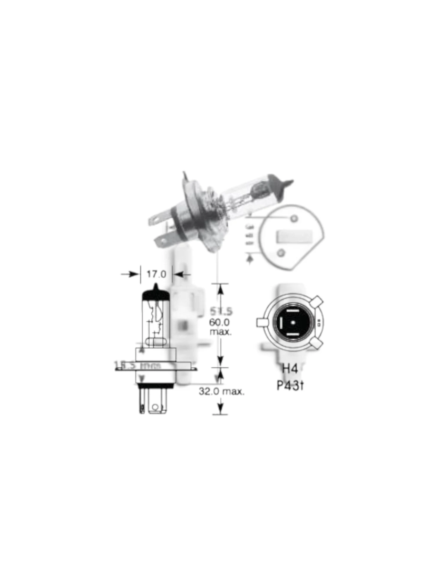 Bec H4 12V 60/55W P43 2263 Vecta