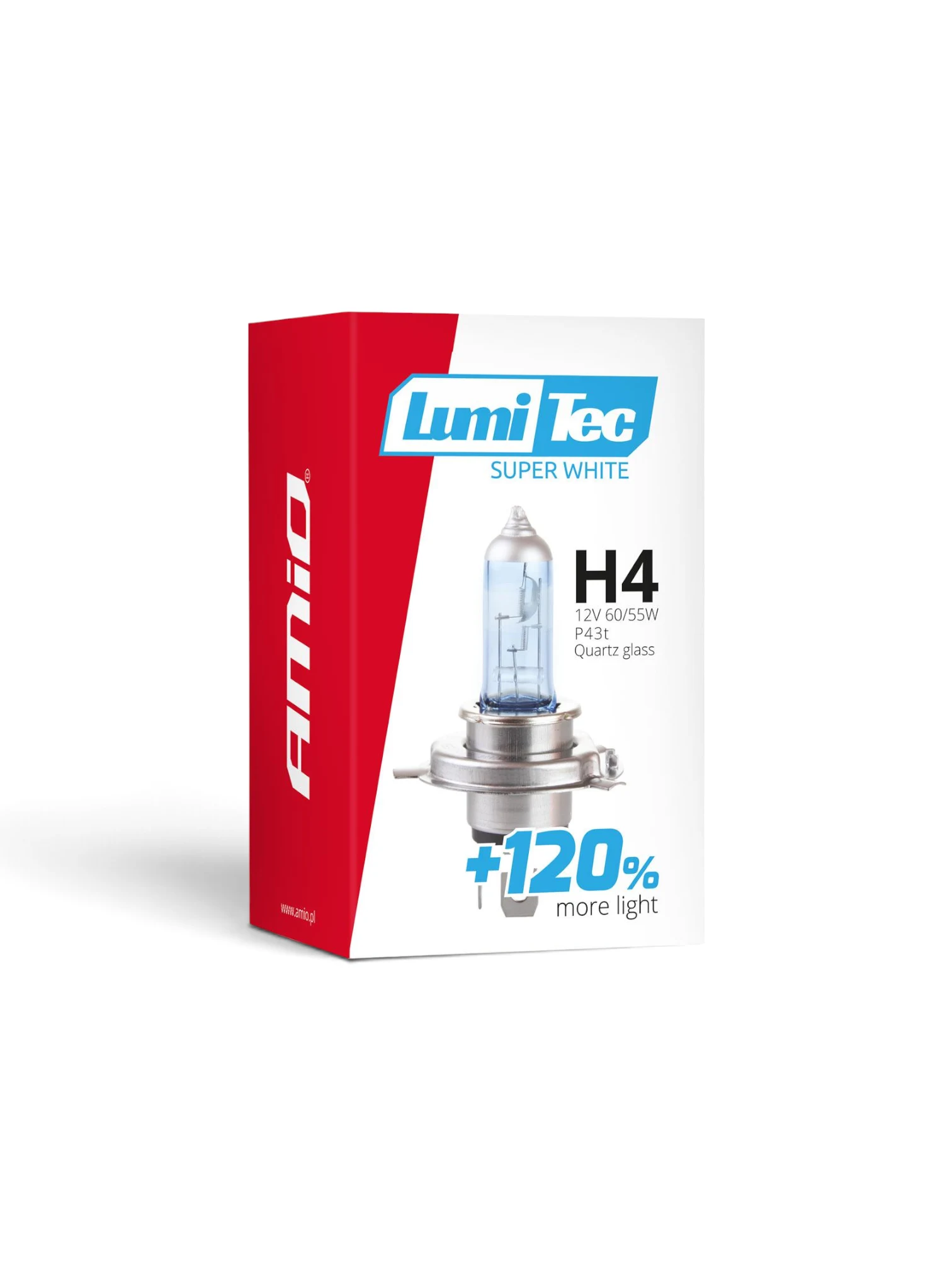 Bec H4 12V 60/55W, P43 LumiTec +120% Amio 02137