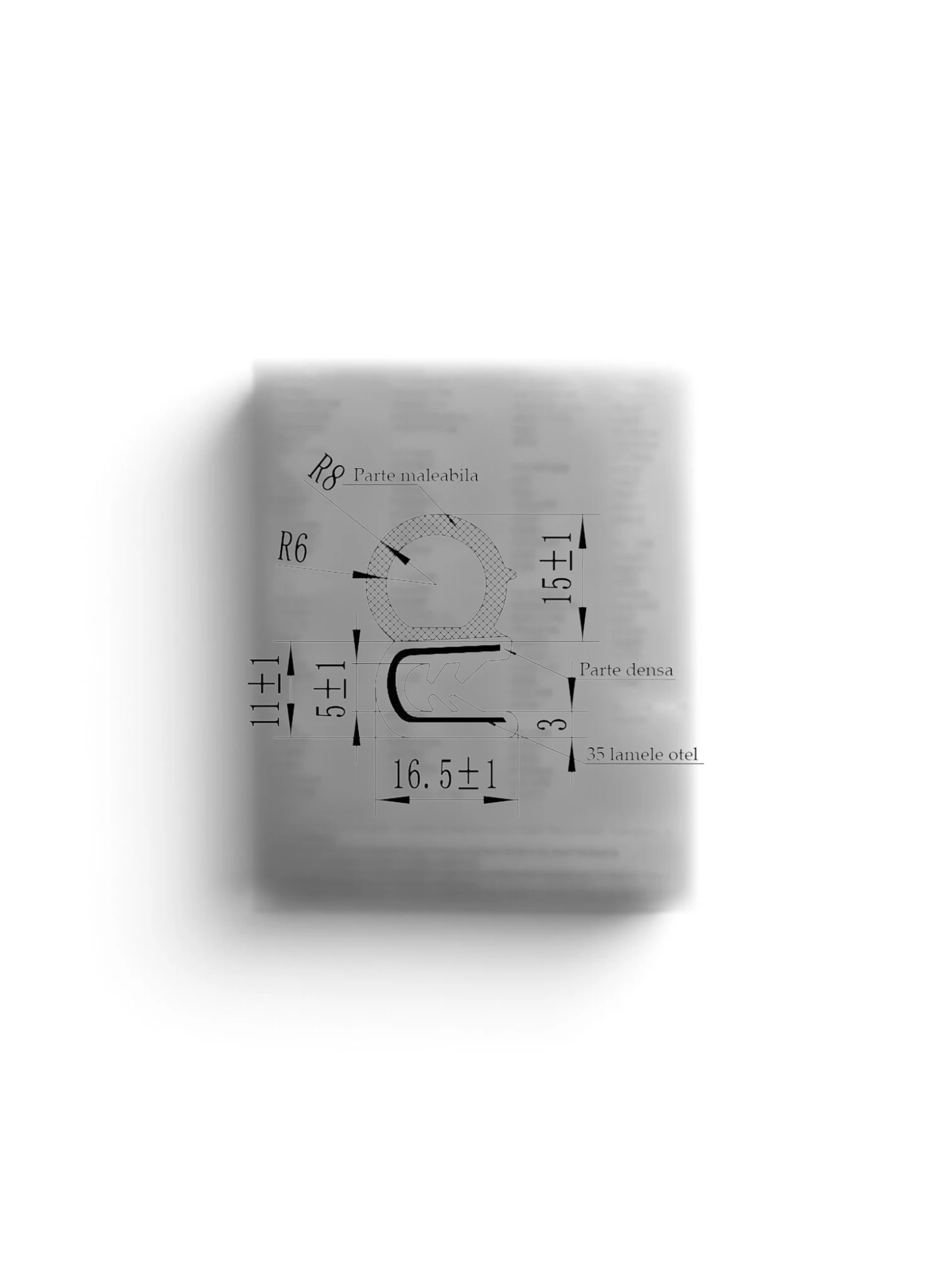 Cheder universal, cu interior 5.0mm, lat 2.8cm, rola50m, cu insertie lamele otel, Bk BN34, pret / metru liniar