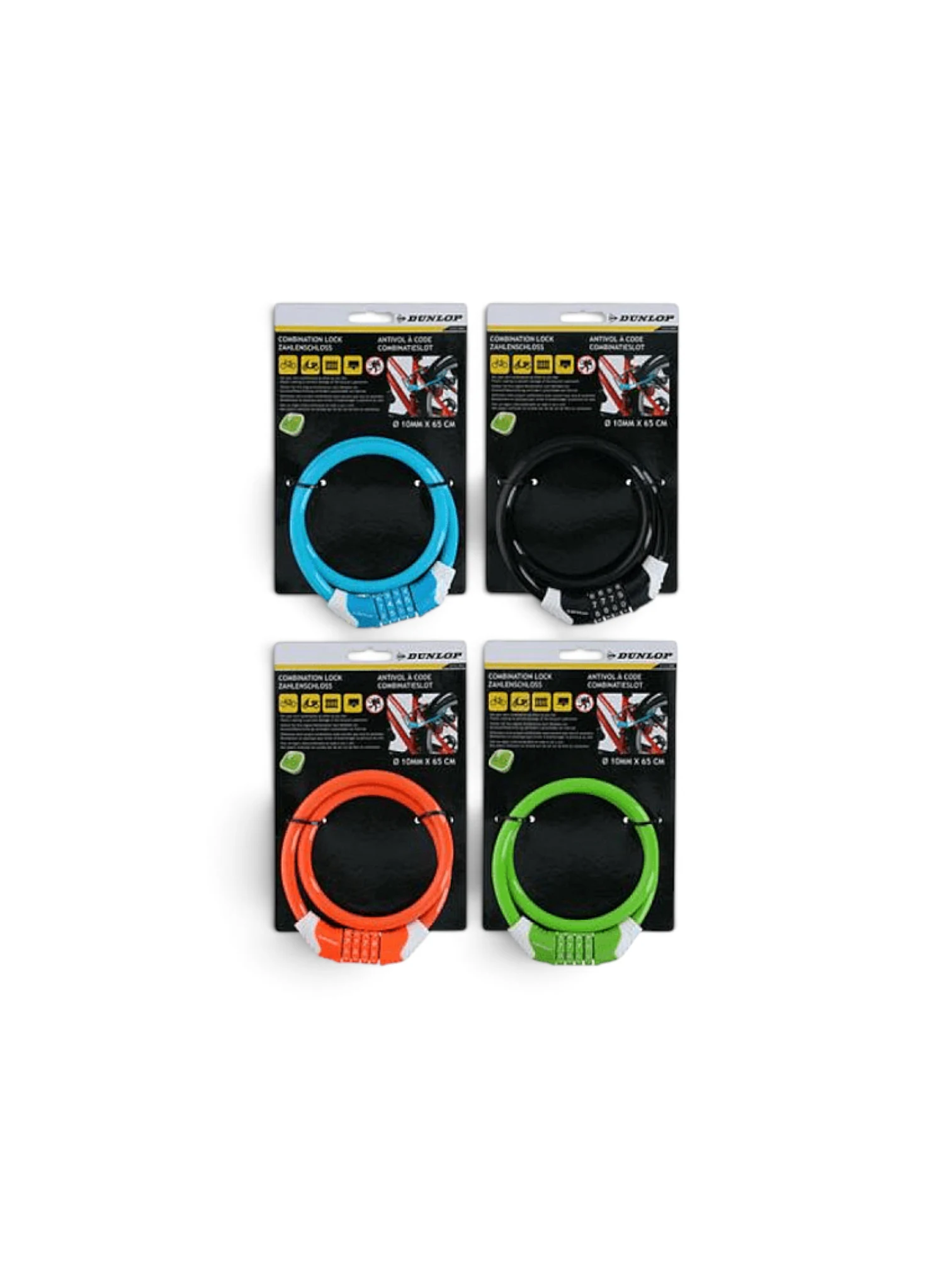 DUNLOP CABLU ANTIFURT CU 4 CIFRE 65CM 4 CULORI