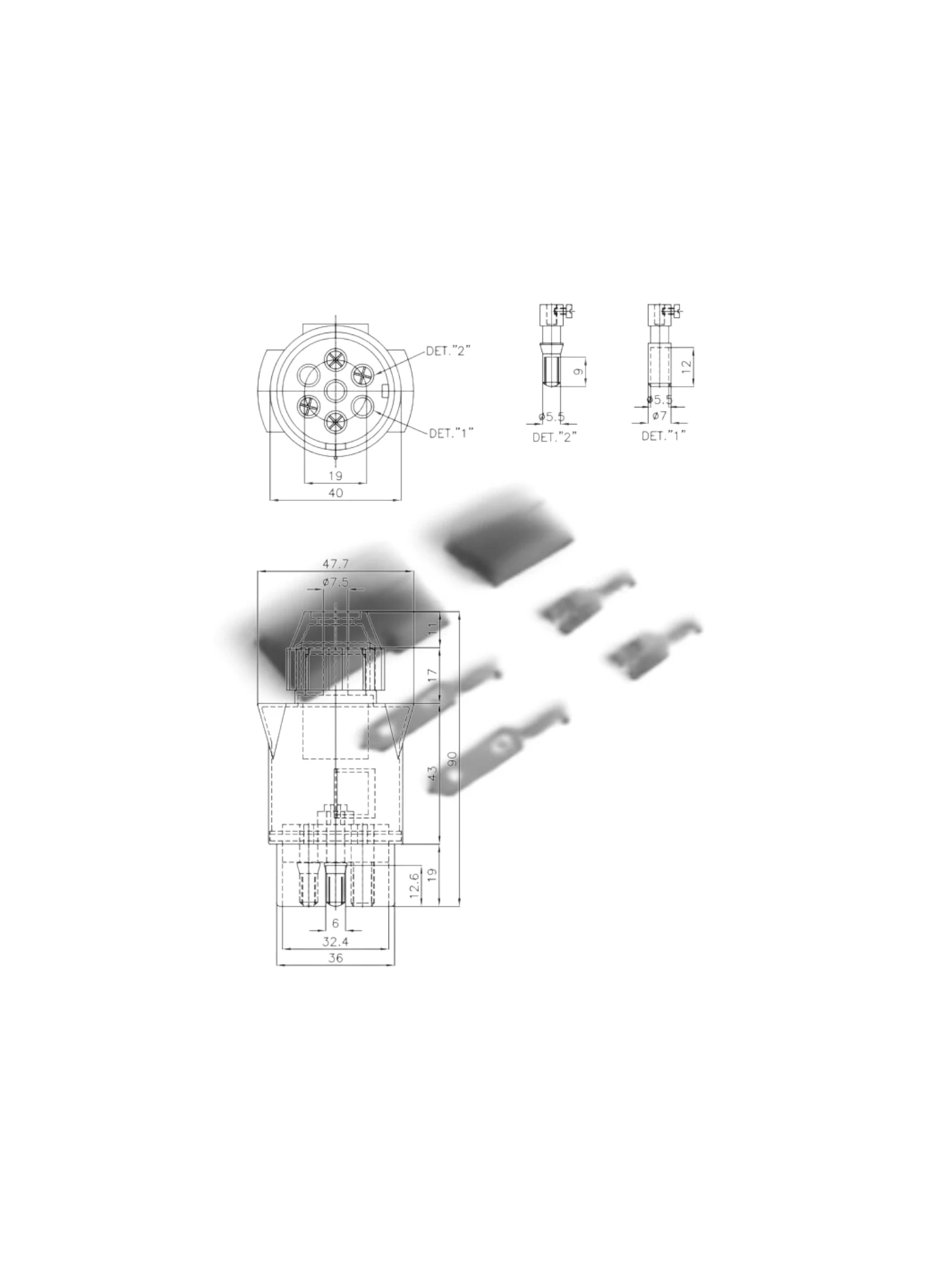 Fisa remorca 7pini 12V plastic Blister (fara filet) Amio 03215,CarCo 61300