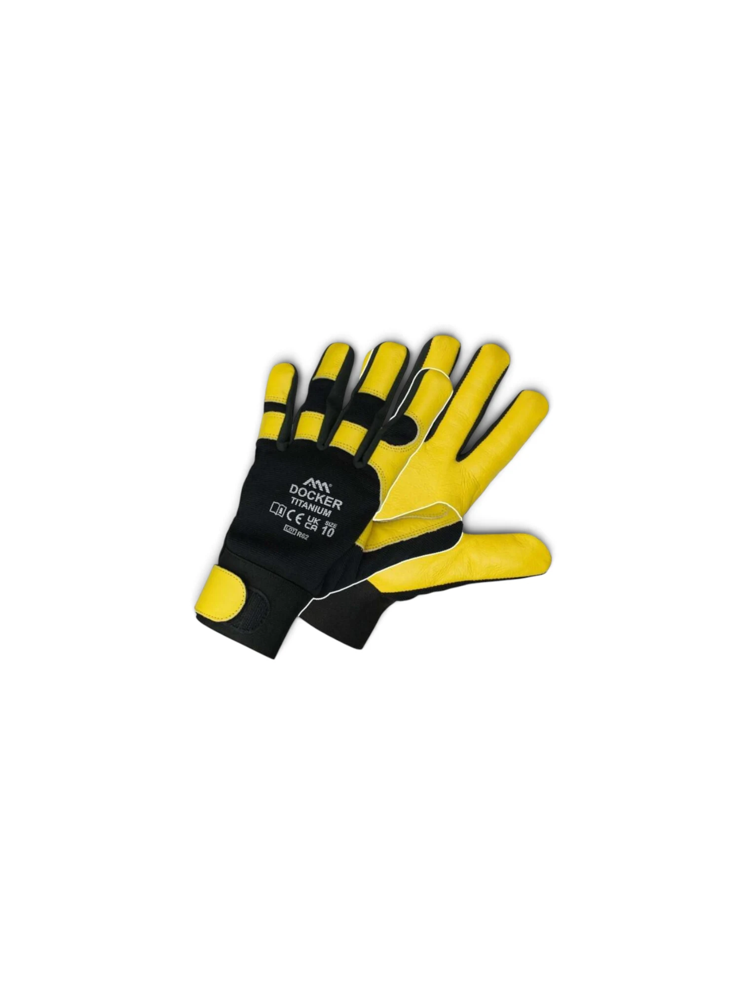 Manusi de protectie din piele de vaca, cu tricotaj elastic negru, galbene, marimea 10, Docker Titanium, Artmas