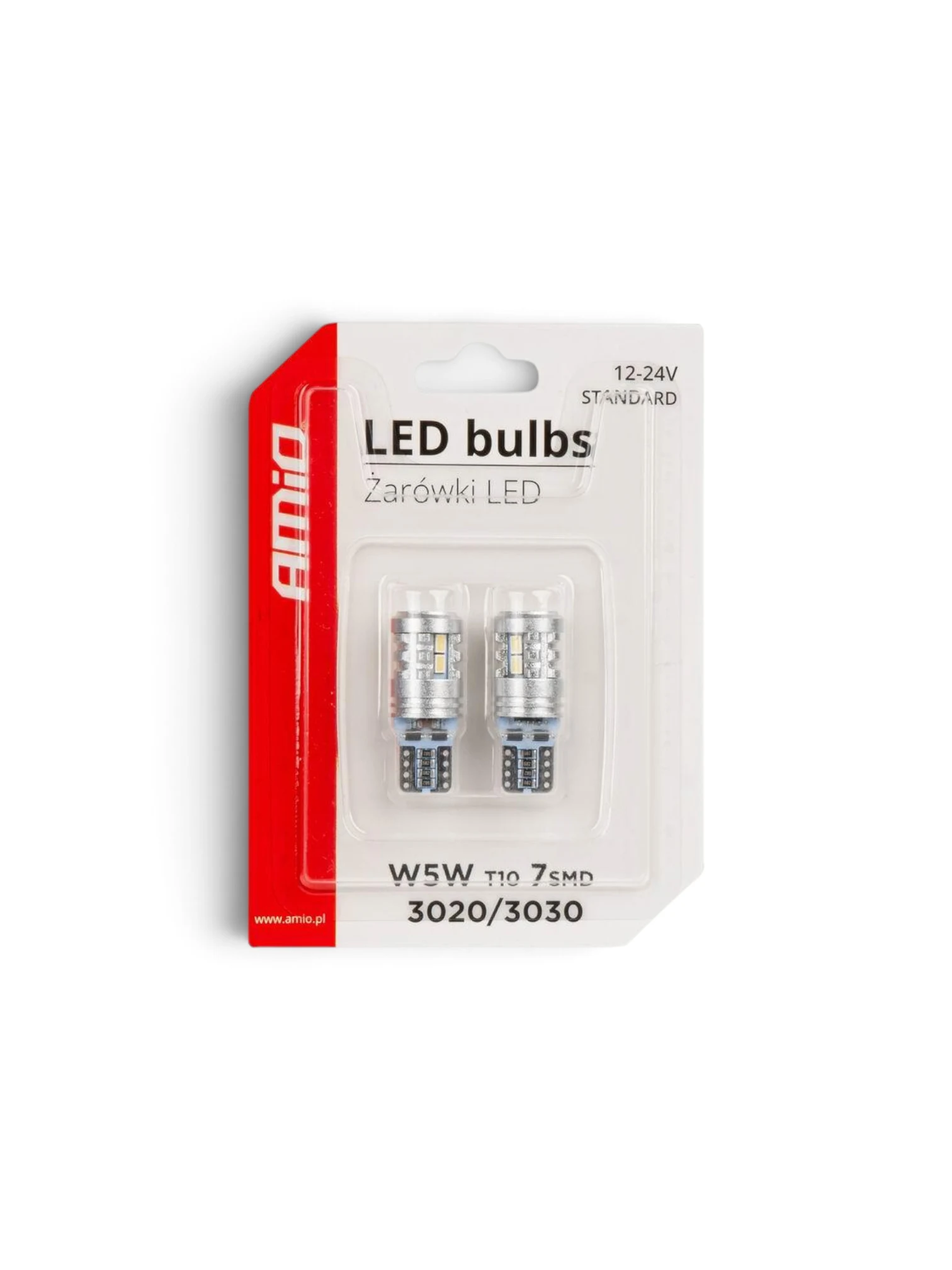 Set 2 becuri aluminiu T10, 6 LED-uri SMD3020 si 1 LED SMD3030, 12-24V, W5W, alb 03718 Amio