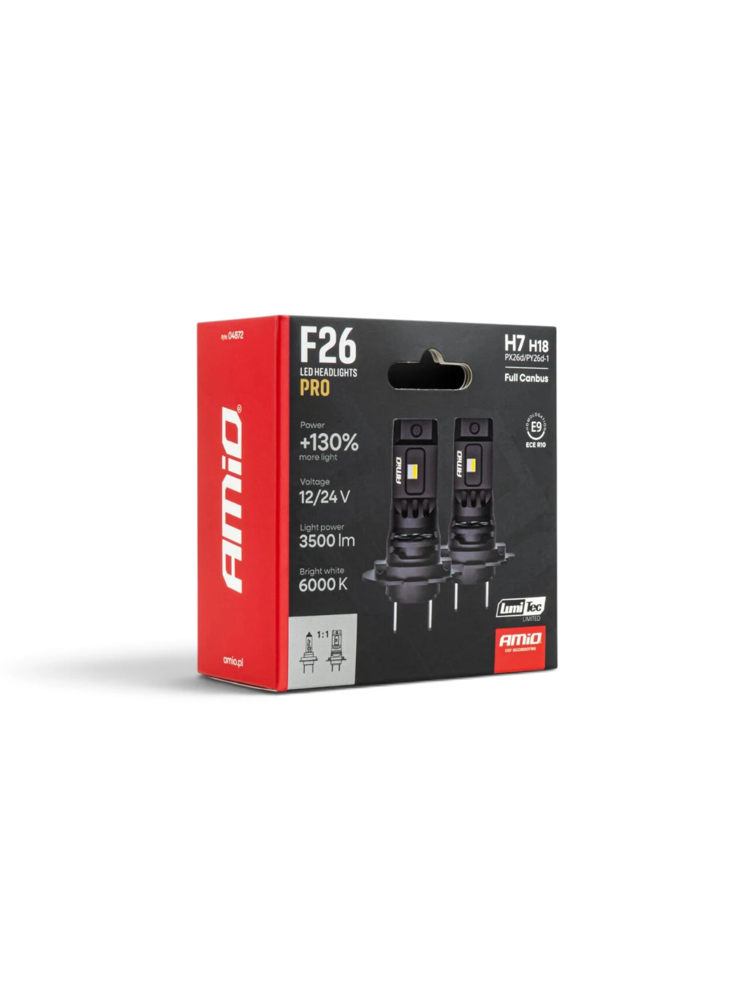 Set 2 becuri H7-H18 LED, 68W 12V-24V, 3500lm, 6000K, Canbus Series F25 PRO, Amio 04872