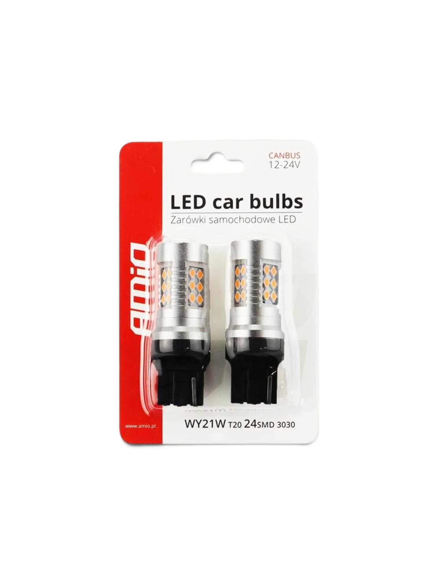 Set 2 becuri semnalizare galbene, T20, 24 LED-uri SMD 12-24V WY21W CANBUS 02393 AMIO