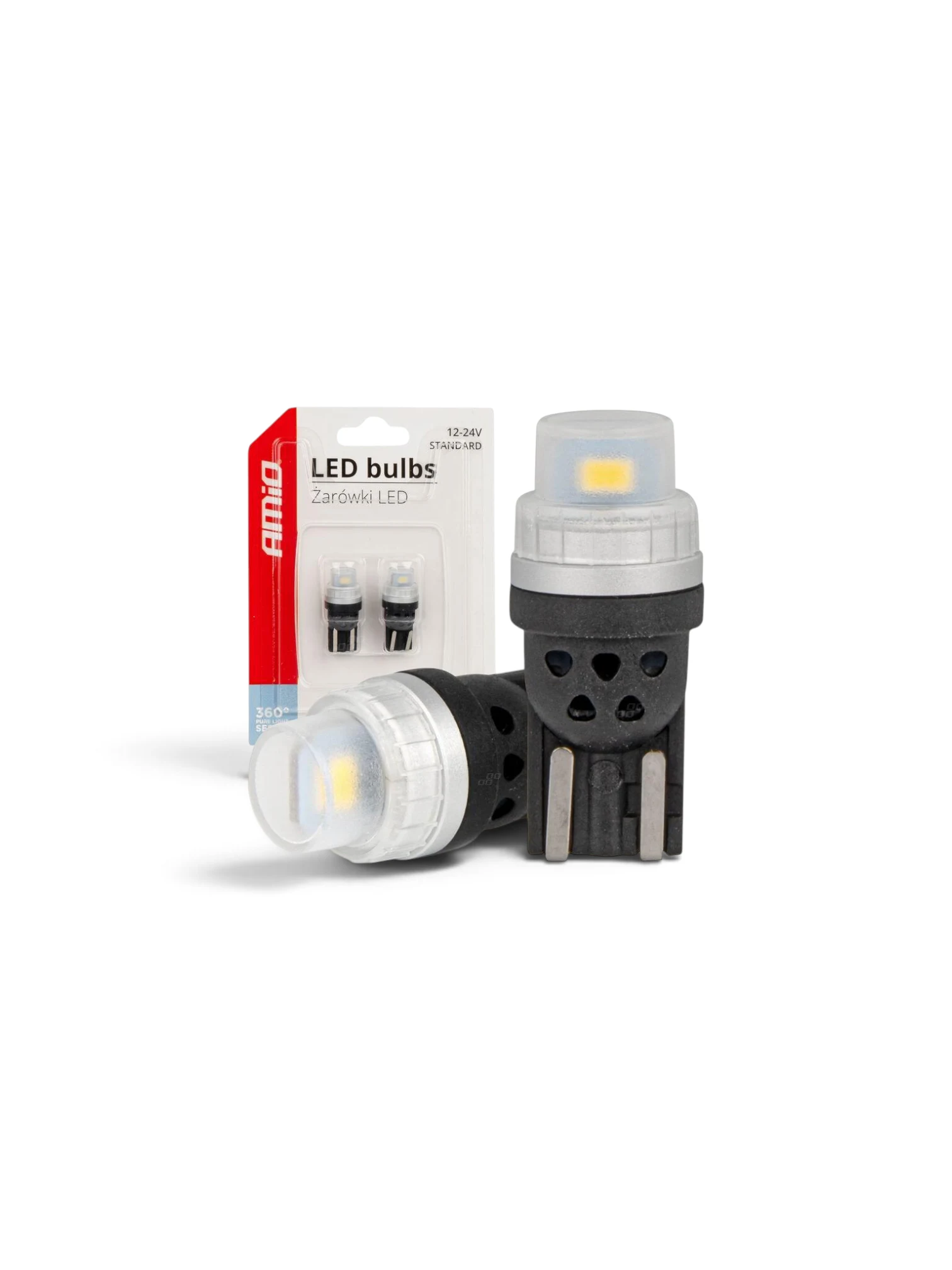 Set 2 becuri T10, 2 LED-uri SMD3020, 12-24V, W5W, alb, 360°Pure Light Series, 03726 Amio