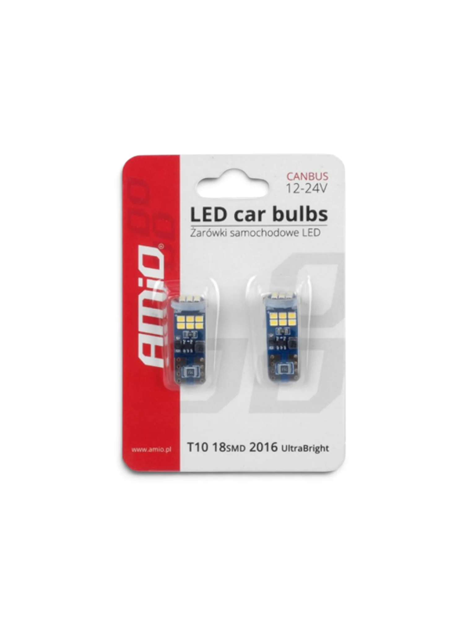 Set 2 becuri T10e, 18 LED-uri tip SMD2016, 12-24V, W5W, CANBUS 01292 Amio