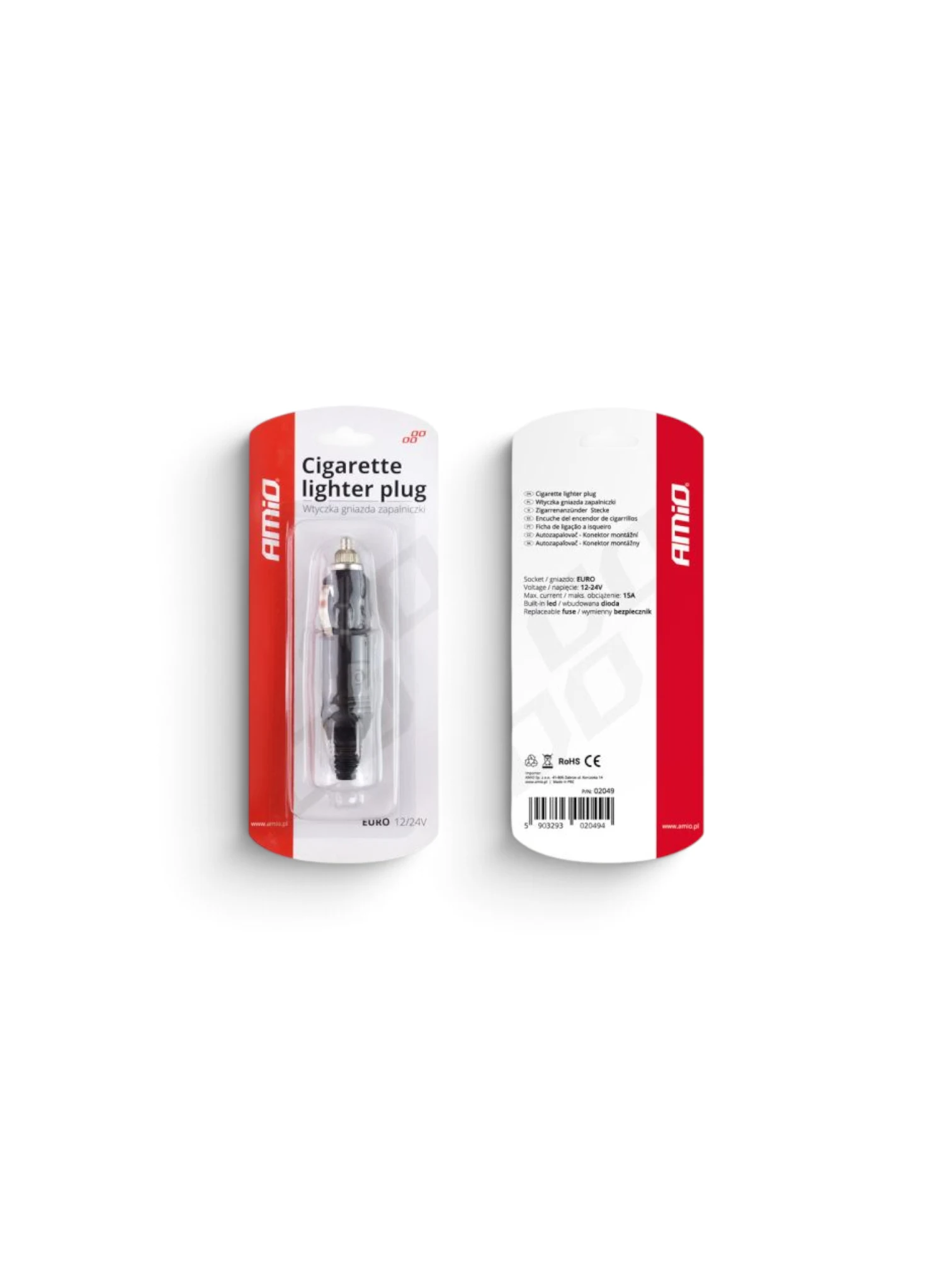 Stecher bricheta (mufa) 12/24V cu siguranta si Led Amio 02049