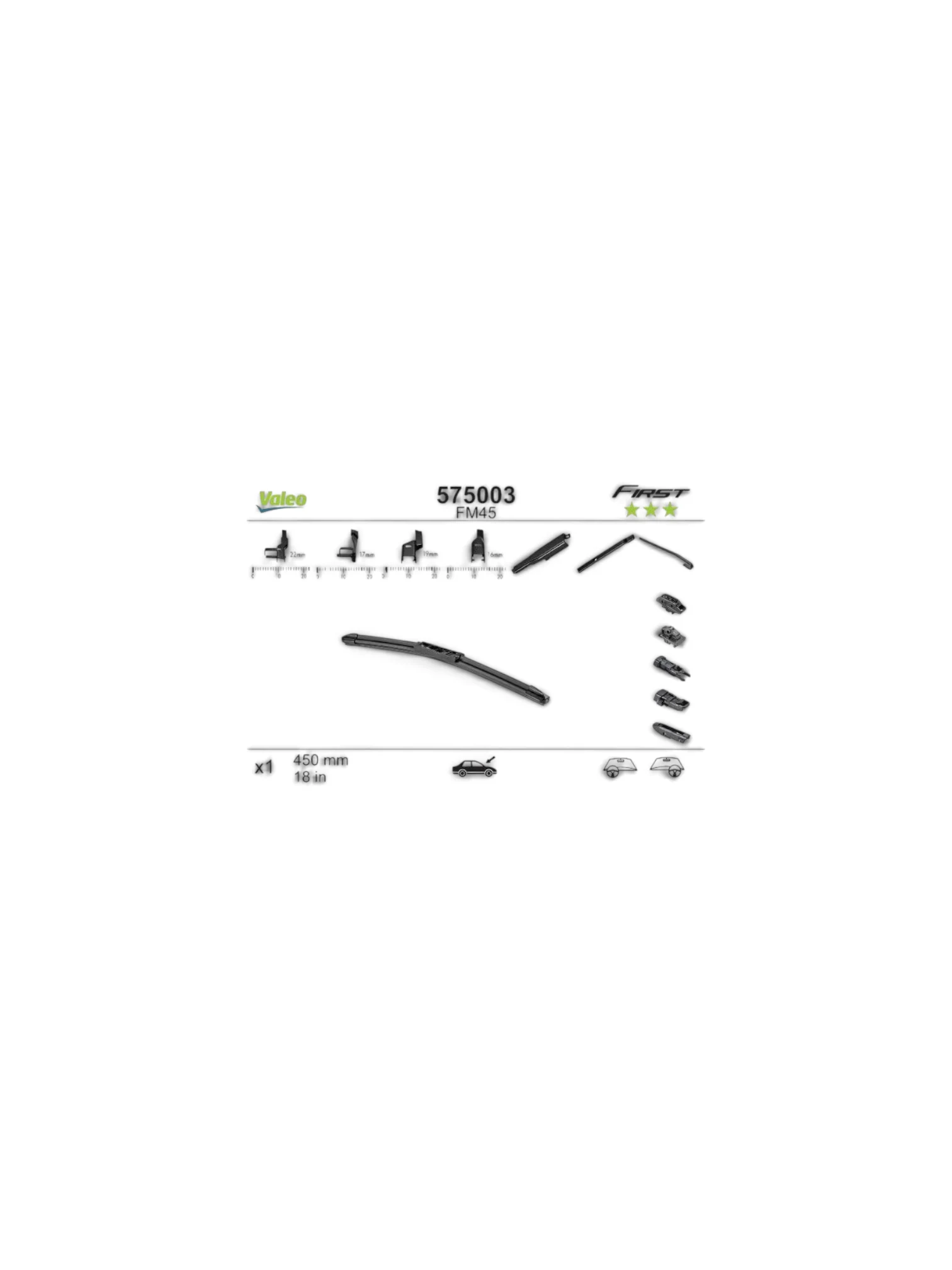 Ștergător Parbriz Valeo First Multiconnection 450 mm, Flat cu Adaptoare
